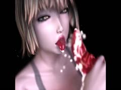 Naughy hentai chick sucking tentacle monster's dick